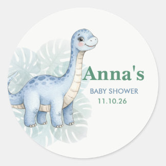 Sticker Rond Douce Fête de Naissance de Dinosaure Bleu