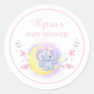 Sticker Rond Douce Fête de Naissance Fille Éléphant Bleu Rose L