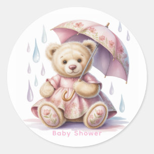 Sticker Rond Douce Fille Ourson Baby Shower