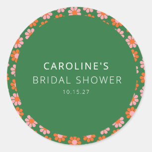 Sticker Rond Douce Fleurs Roses Vertes Rétro Mariage Personnali