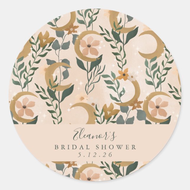 Sticker Rond Douce Lune Botanique Boho Mariage sur mesure  (Devant)