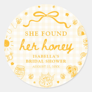 Sticker Rond Douce Mariée Gingham Jaune à sa Baby Shower