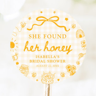 Sticker Rond Douce Mariée Gingham Jaune à sa Baby Shower