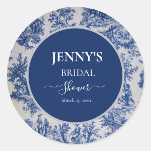 Sticker Rond Douce Nuit de Mariage Toile de Jouy Bleu et Blanc