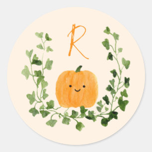 Sticker Rond Douce petite citrouille baptême avec monogramme mi