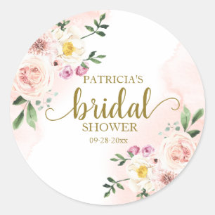 Sticker Rond Douce Soirée de Mariage Florale Aquarelle Rose