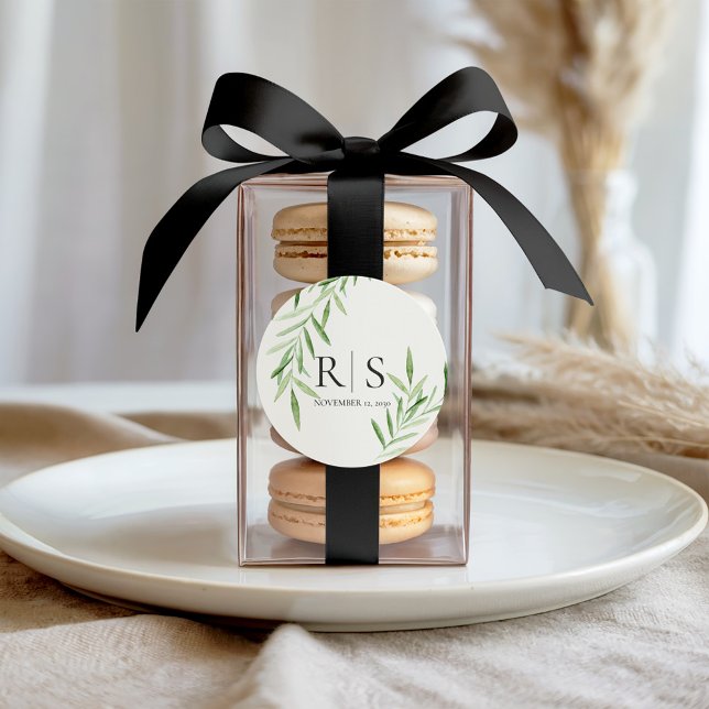 Sticker Rond Douceur Aquarelle Saules Fête de Mariage Monogramm (Créateur téléchargé)