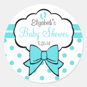 Sticker Rond Douche bleue de Point-Bébé de polka d'oeufs de
