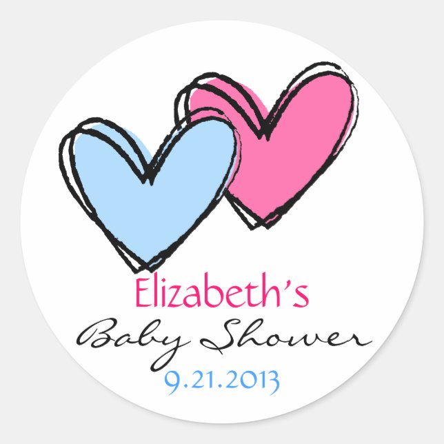 Sticker Rond Douche Coeur rose et bleu (Devant)