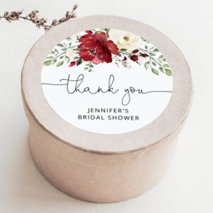 Sticker Rond Douche de la mariée bordeaux florale