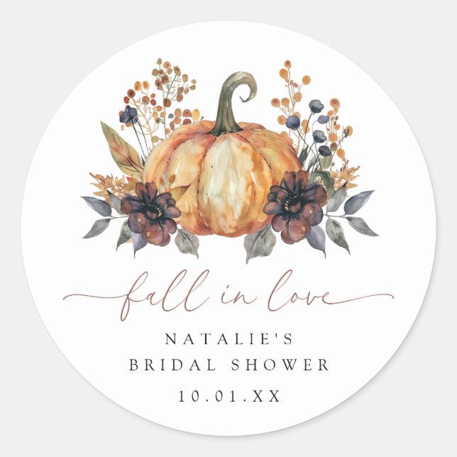 Sticker Rond Douche de Mariage Florale Automnale Moody (Devant)