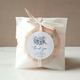Sticker Rond Douche de mariage florale bleue poussiéreuse à l'a