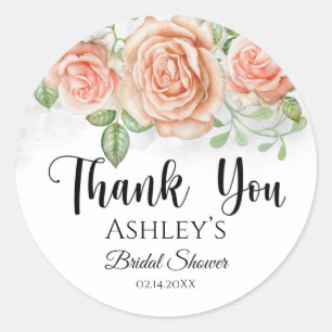 Sticker Rond Douche de Mariée Aquarelle Floral Rose Pâle