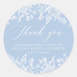 Sticker Rond Douche de Mariée Élégante Poussiéreuse Bleue et Bl