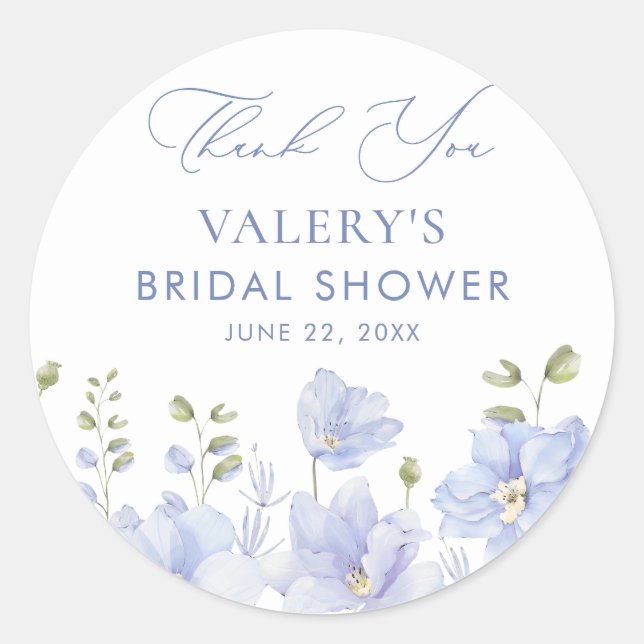Sticker Rond Douche de Mariée Fleurie Bleu Poussière (Devant)