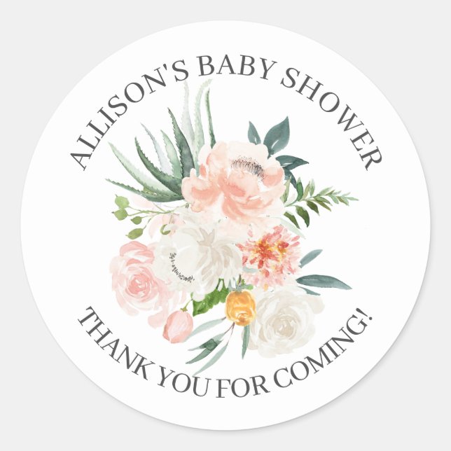 Sticker Rond Douche en Merci de Baby shower rose pâle (Devant)