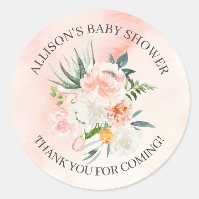 Sticker Rond Douche en Merci de Baby shower rose pâle (Devant)