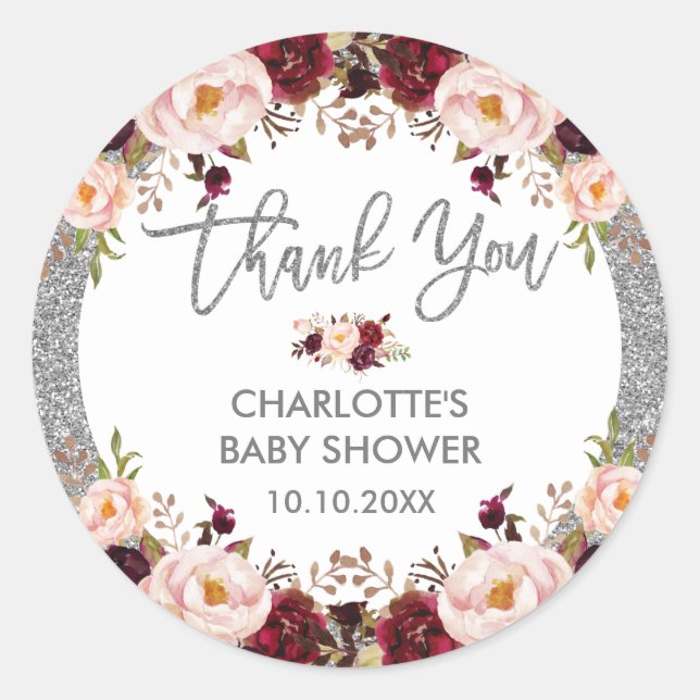 Sticker Rond Douche Fleurie Rose Bourgeon Bourru Paillettes Arg (Devant)
