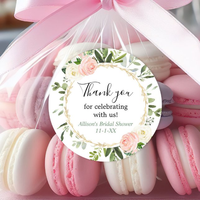 Sticker Rond Douche nuptiale dorée rose eucalyptus (Créateur téléchargé)