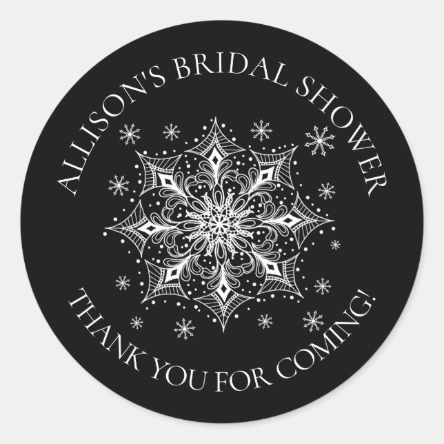 Sticker Rond Douche nuptiale hivernale de flocon de neige (Devant)