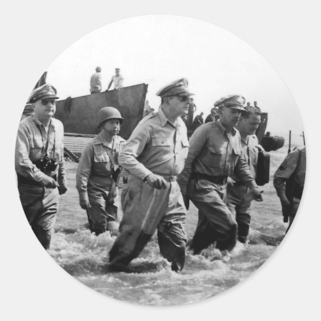 Sticker Rond Douglas MacArthur atterrit sur l'île de Leyte Phil (Devant)
