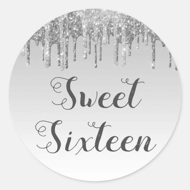 Sticker Rond Doux 16 Anniversaire Éperche et Parties scintillan (Devant)