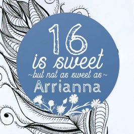 Sticker Rond Doux 16 Bleu, Fleurs blanches