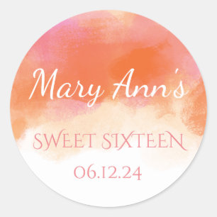 Sticker Rond Doux 16 Corail rose pâle d'été aquarelle