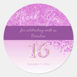 Sticker Rond Doux 16 Merci chute Parties scintillant rose