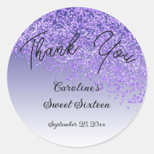 Sticker Rond Doux 16 Merci Tombant Parties scintillant violet