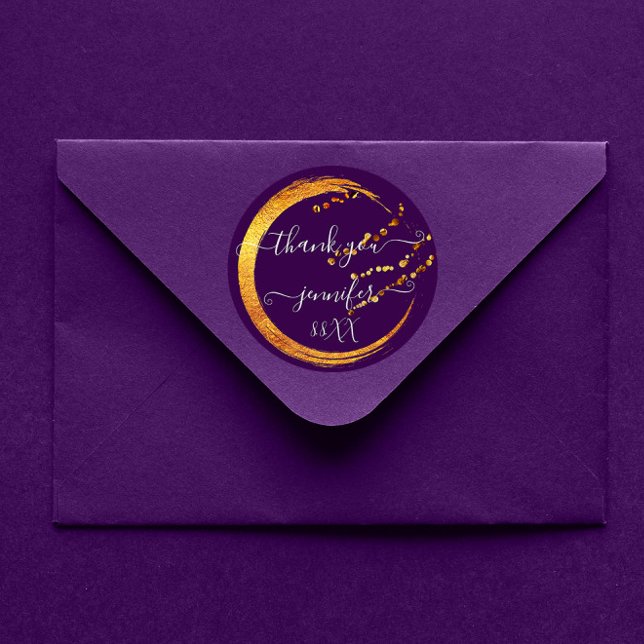Sticker Rond Doux 16e Remerciement Date Mariage Violet Or Necta (Créateur téléchargé)