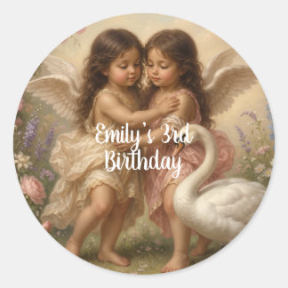 Sticker Rond doux ange chérubin anniversaire des filles ||