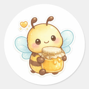 Sticker Rond Doux comme du miel Jolie abeille de dessin animé