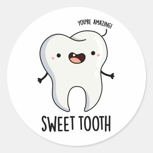 Sticker Rond Doux Dent Amusant Jeu Dentaire (Devant)