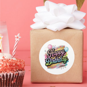 Sticker Rond Doux Joyeux Anniversaire lettrage dames