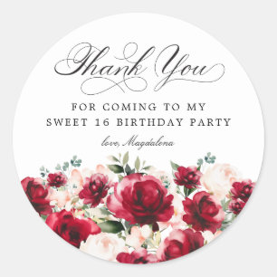 Sticker Rond Doux Merci floral rose rouge 16 parties
