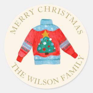 Sticker Rond Doux moche Famille mignonne Joyeux Noël