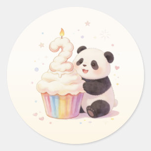 Sticker Rond Doux Panda Pastel Bébé 2e Anniversaire