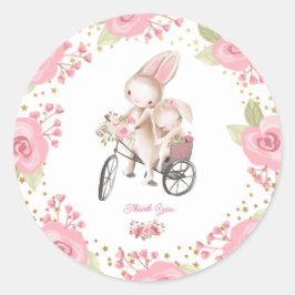 Sticker Rond Doux petit lapin bébé fille douche
