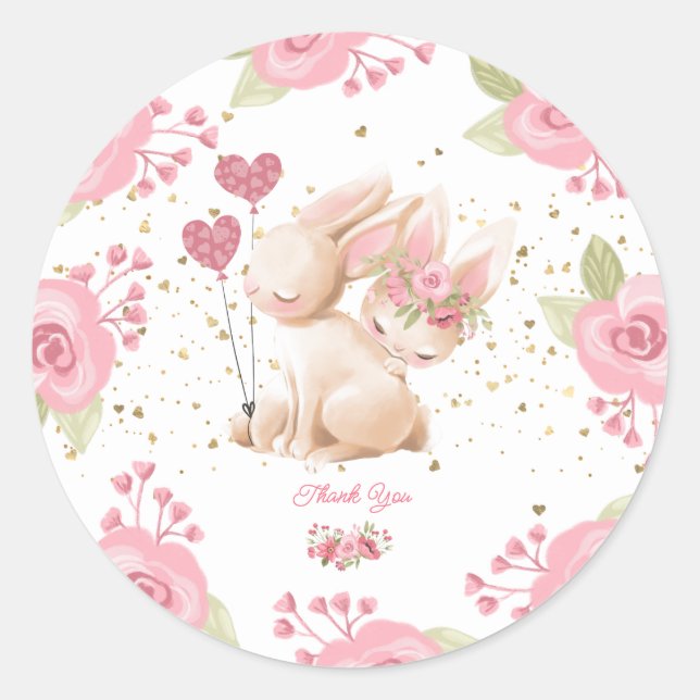 Sticker Rond Doux petit lapin bébé fille douche (Devant)