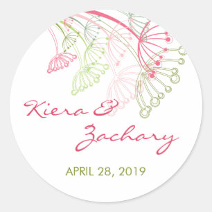 Sticker Rond Doux rose vert Dandelion Fleurs Mariage d'été