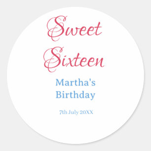 Sticker Rond Douze ans rose nom date calligraphie boho bleu
