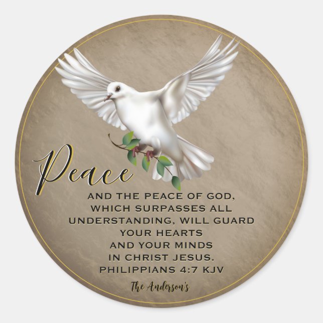 Sticker Rond Dove de la paix Scripture personnalisée Verse (Devant)