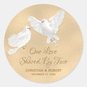 Sticker Rond Dove Love Birds Faux Foil Mariage
