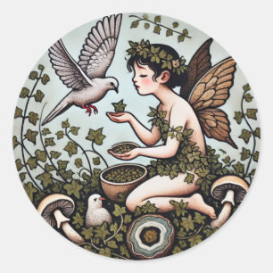 Sticker Rond Doves Fairy Dove Fairies Nature Loisirs