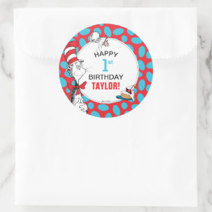 Sticker Rond Dr Seuss   Chat à l'anniversaire du Casquette