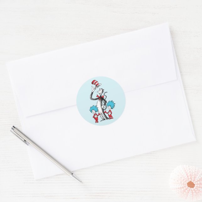 Sticker Rond Dr Seuss | Chat dans le Casquette, Chose un & Chos (Enveloppe)