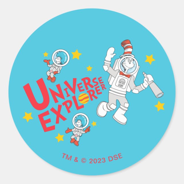Sticker Rond Dr Seuss | Chat dans l'Explorateur d'univers Casqu (Devant)