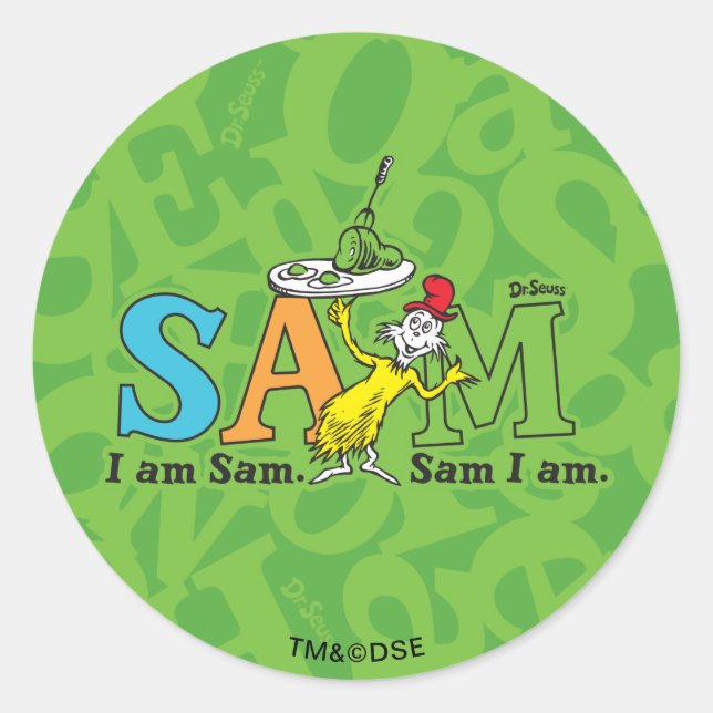 Sticker Rond Dr Seuss | Je Suis Sam. Je Suis Sam. (Devant)