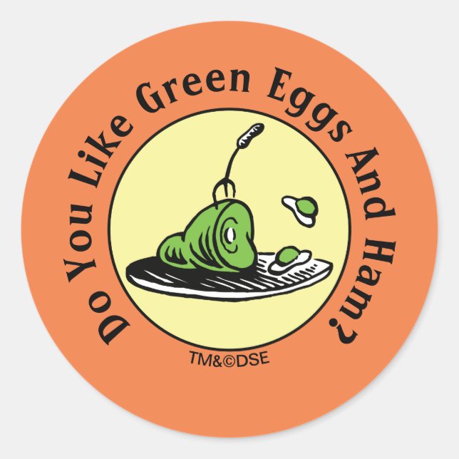 Sticker Rond Dr Seuss | Oeufs verts et icône de jambon (Devant)